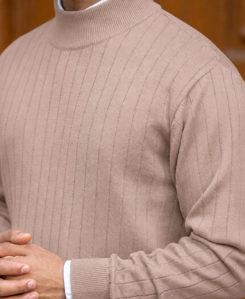 Beige High Neck Cotton Sweater 100% Cotton