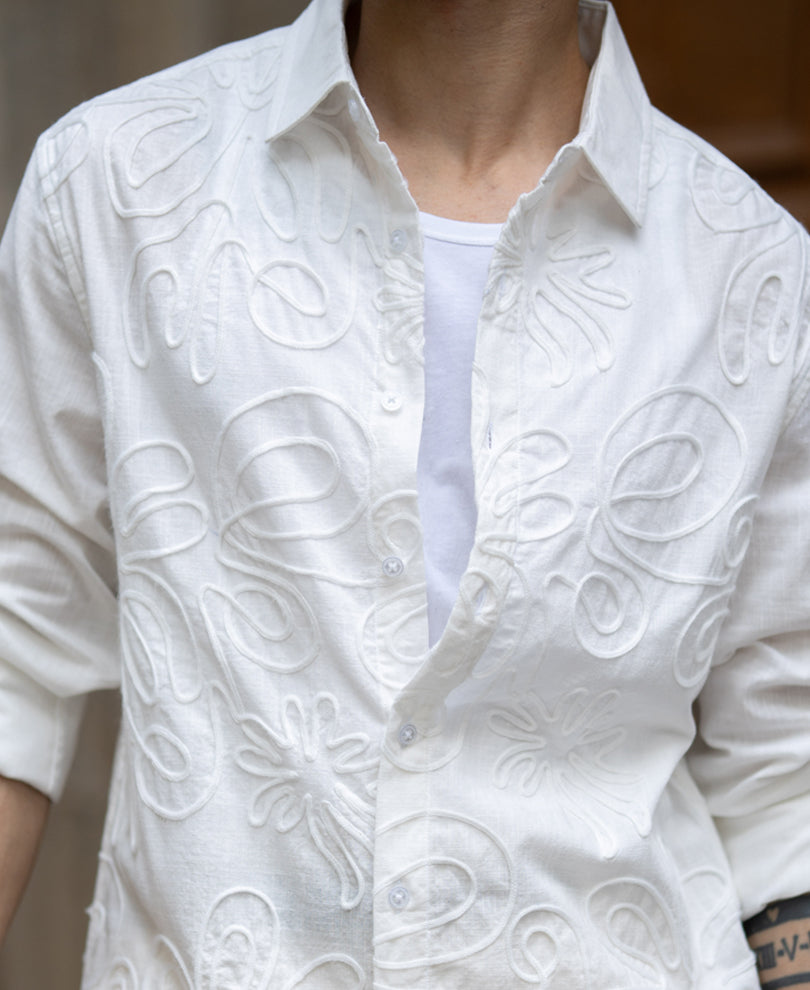White Embroidered Lightweight Shirt 100% Cotton