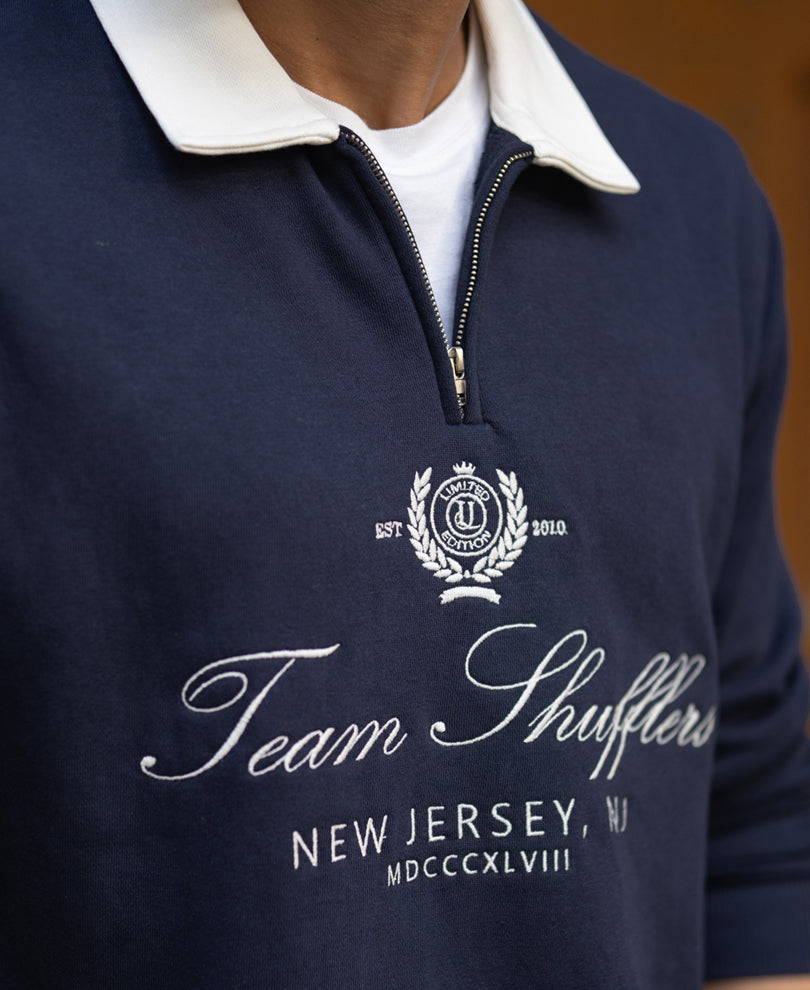 Navy Contrast Collar Embroidered T-Shirt.