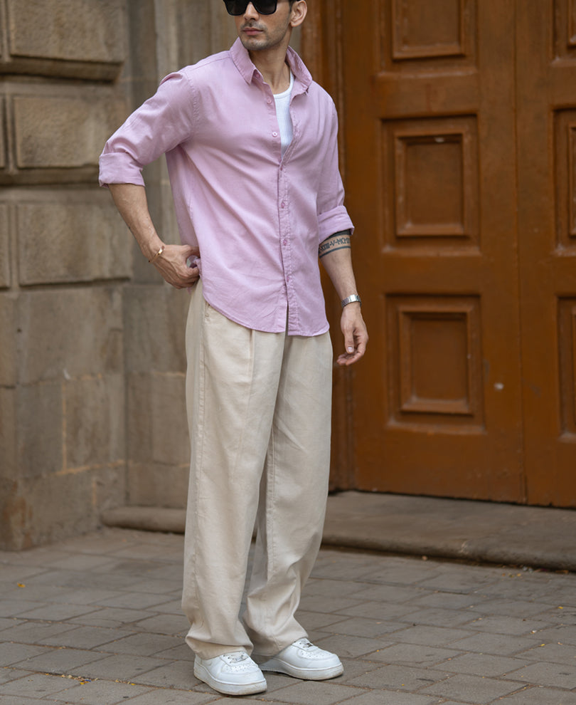 Light Pink Linen Blend Shirt.