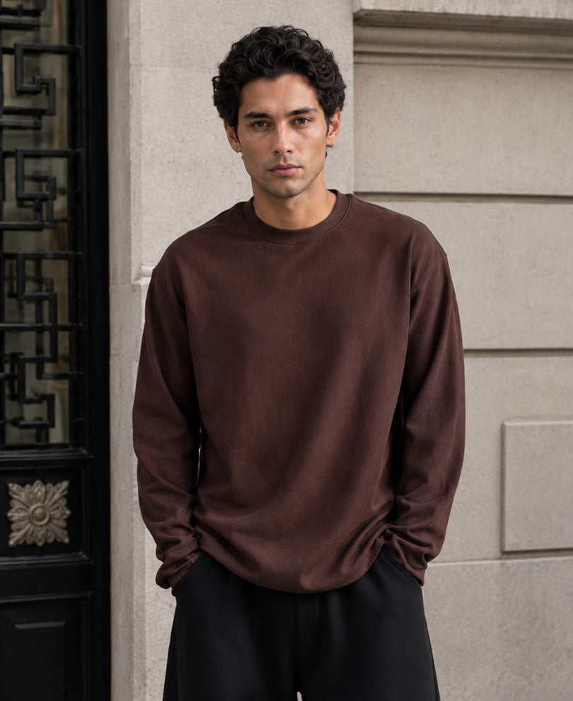 Brown Rib Knit T-Shirt