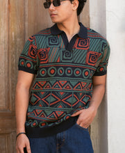 Multicolor Geometric Jacquard Knit T-Shirt 100% Cotton
