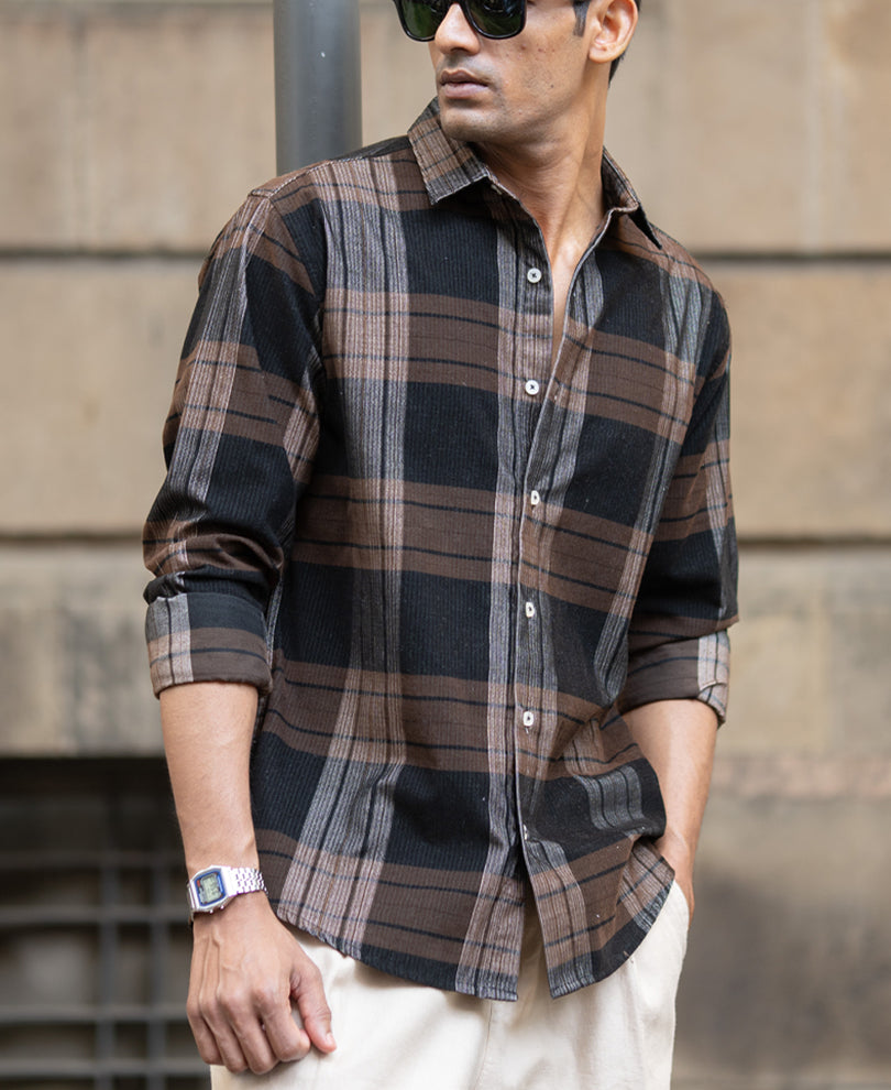 Brown Coudroy Checks Shirt.