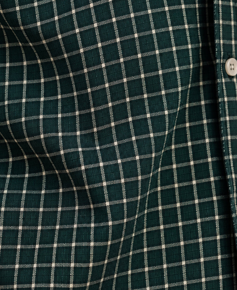 Pine Green Printed Checks Shirt 100% Cotton