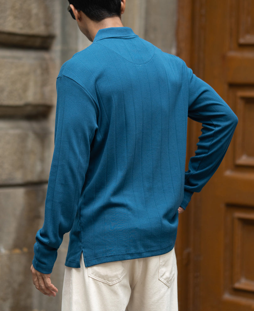 Royal Blue Striped Knitted T-Shirt.