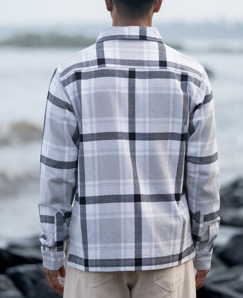Grey Checks Zipper Shirt.
