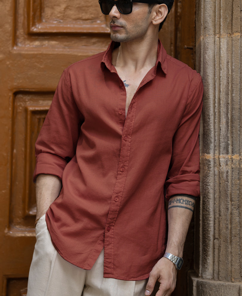Light Wine Linen Blend Shirt.