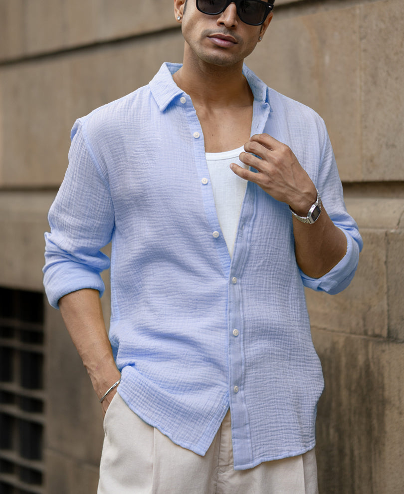 Light Blue Crinkled Shirt