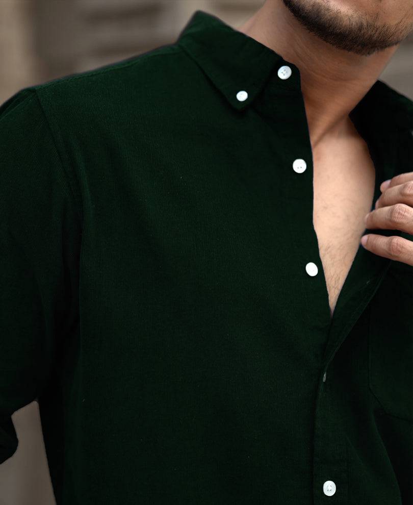 Dark Green Corduroy Buttondown Shirt.