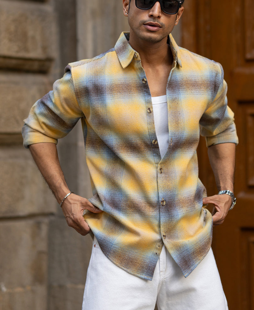 Yellow Brushed Checks Shirt.