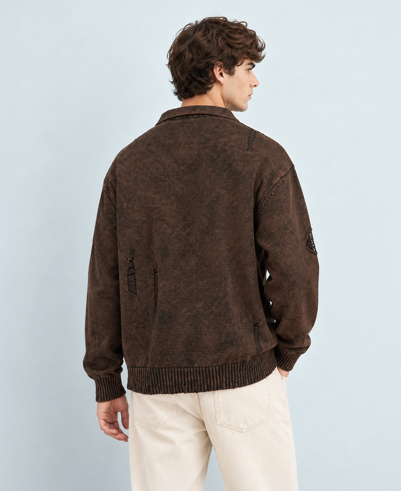 Brown Distressed Cotton T-Shirt