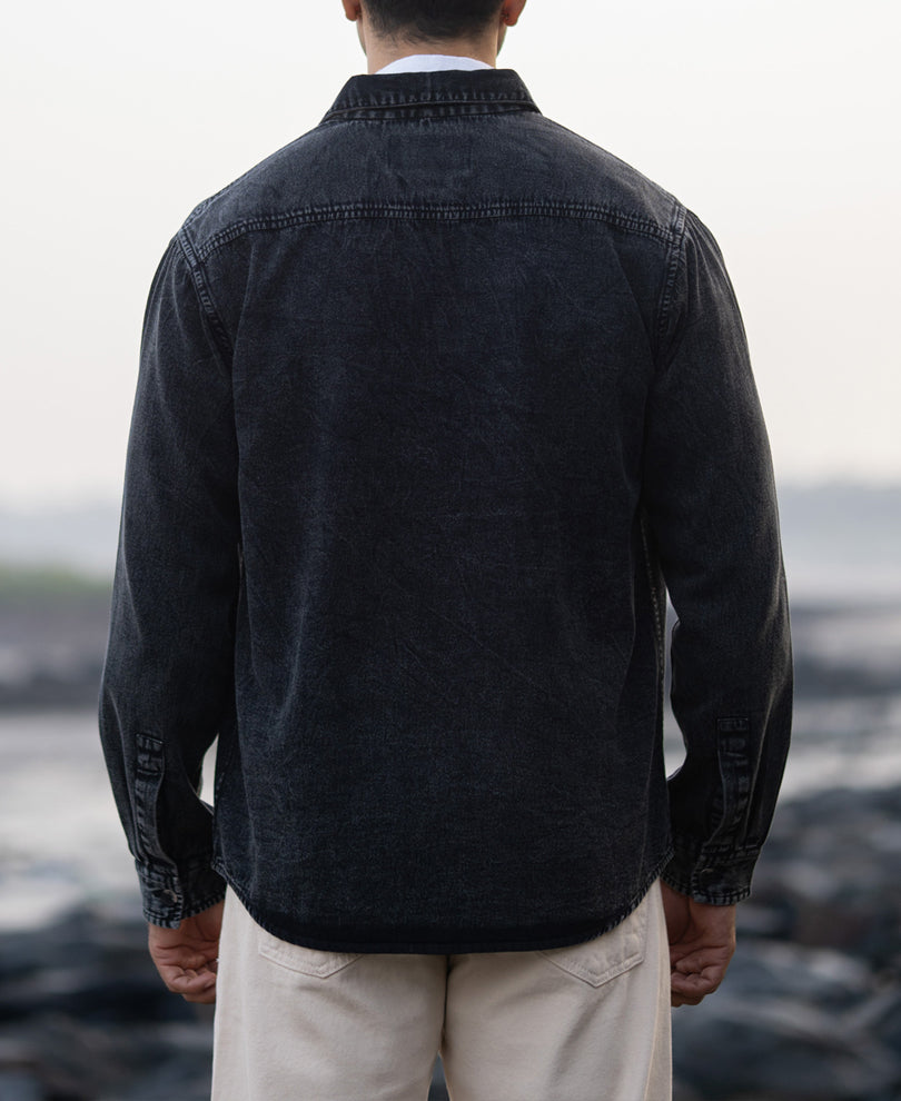 Black Charcoal Washed Denim Shirt.