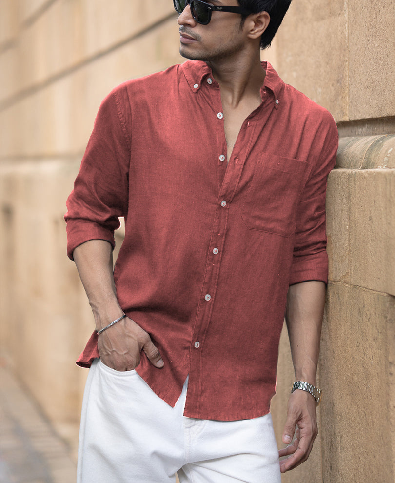 Brick Linen Blend Shirt.