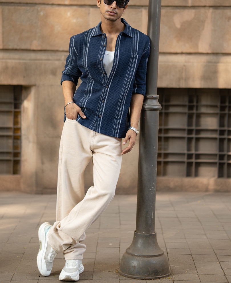 Navy Structured Striped Shirt.