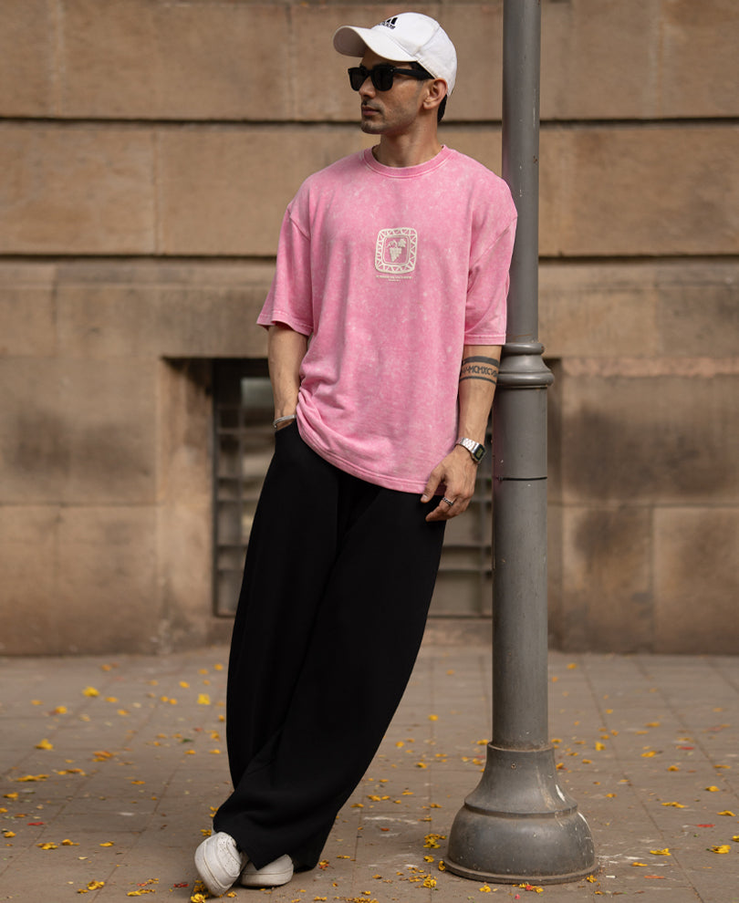 Light Pink Washed Printed T-Shirt 100% Cotton