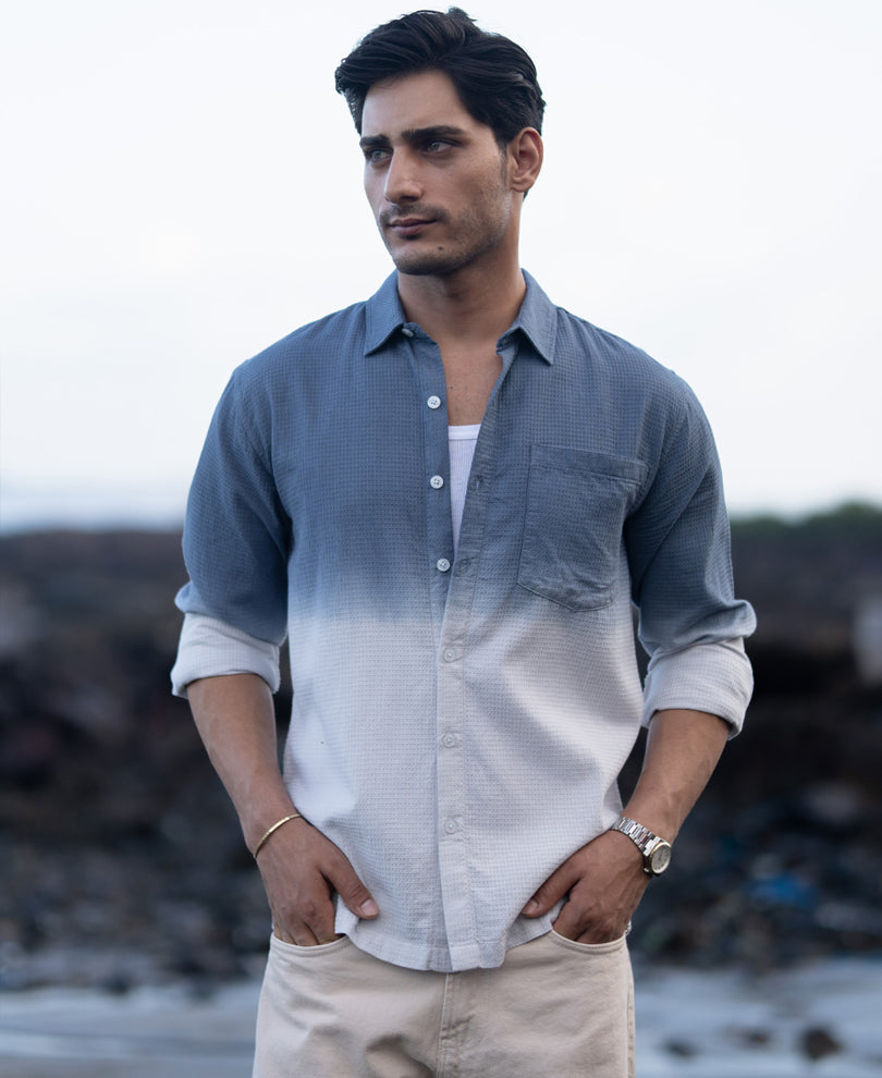 Blue Structured Ombre Shirt.