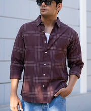 Brown Linen Blend Checks Shirt.