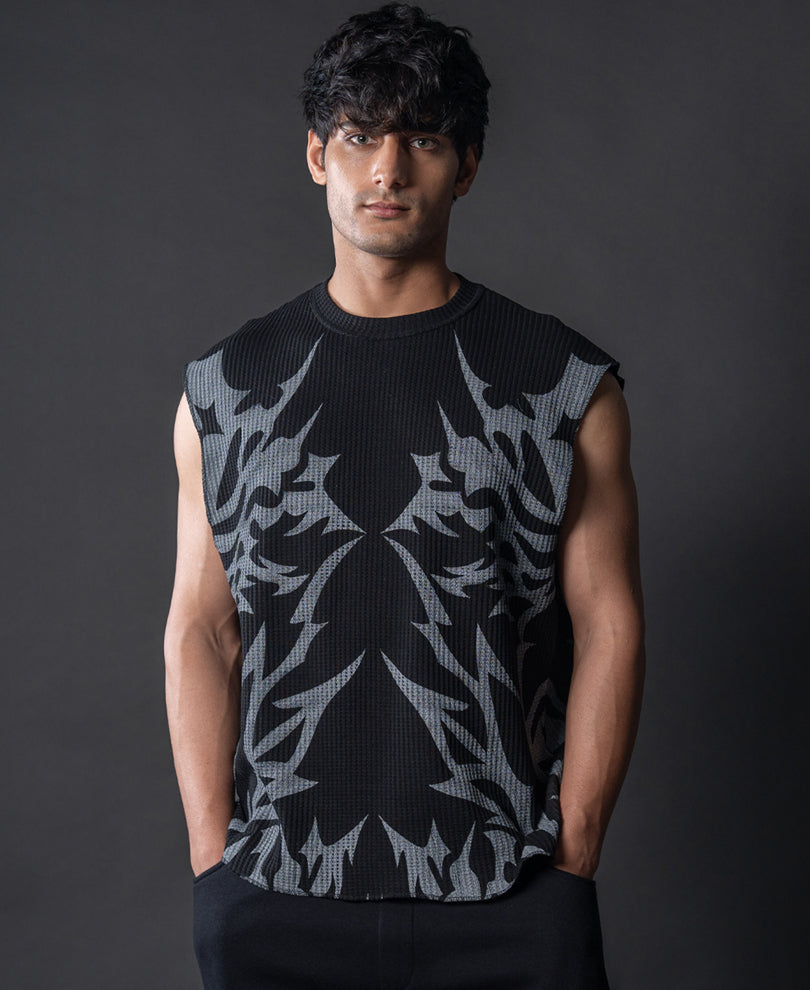 Black Grunge Print Vest.