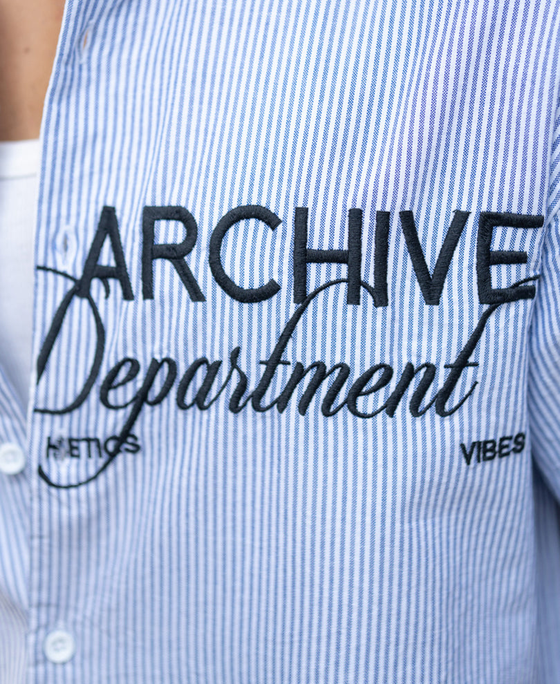Sky Blue Stripe Embroidered Shirt.