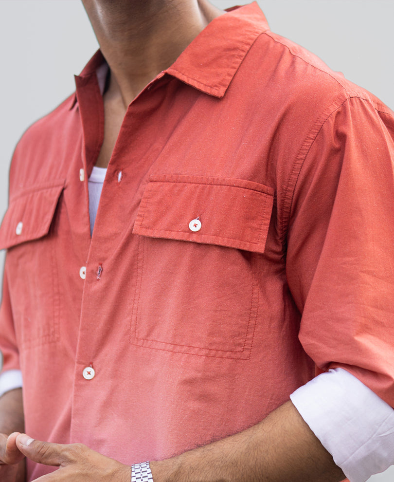 Orange Rust Ombre Pocket Shirt.