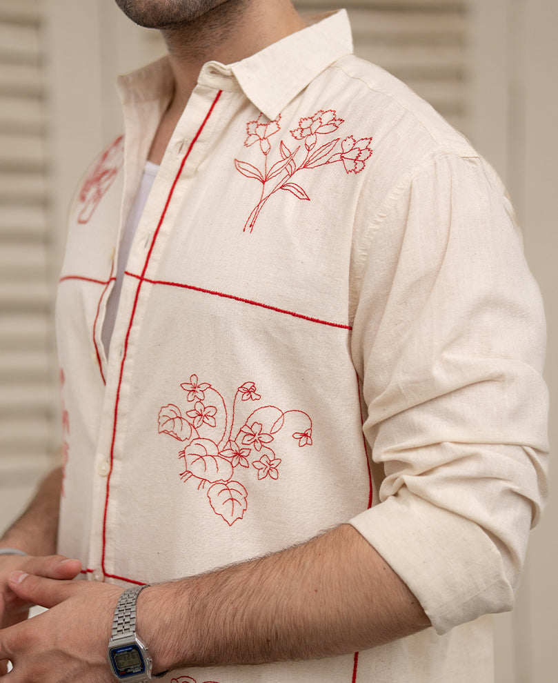 Natural Floral Embroidery Shirt