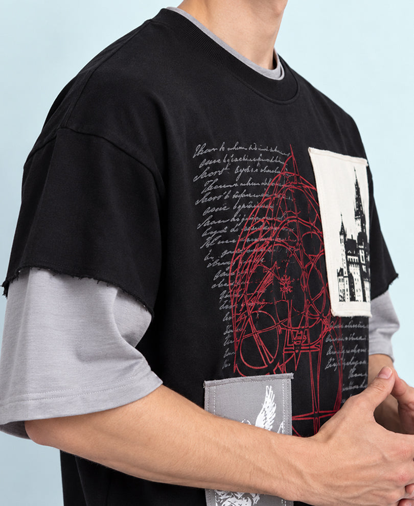 Black Double Layered Printed T-Shirt