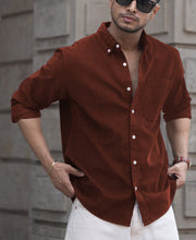 Brown Corduroy Regular Fit Full Sleeves Shirt.