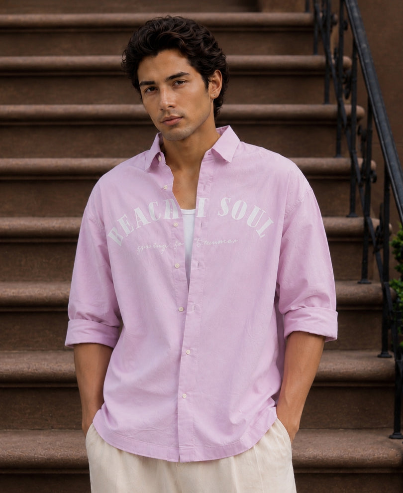 Pastel Pink Structured Printed Shirt