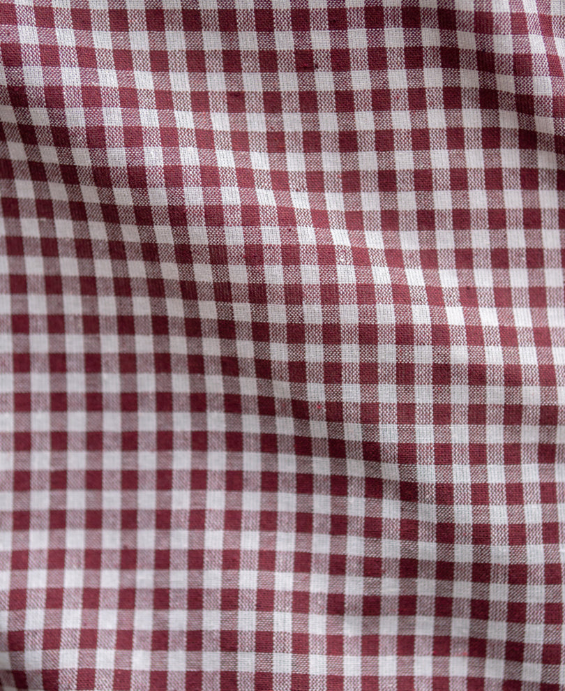 Wine Embroidered Micro Checks Shirt