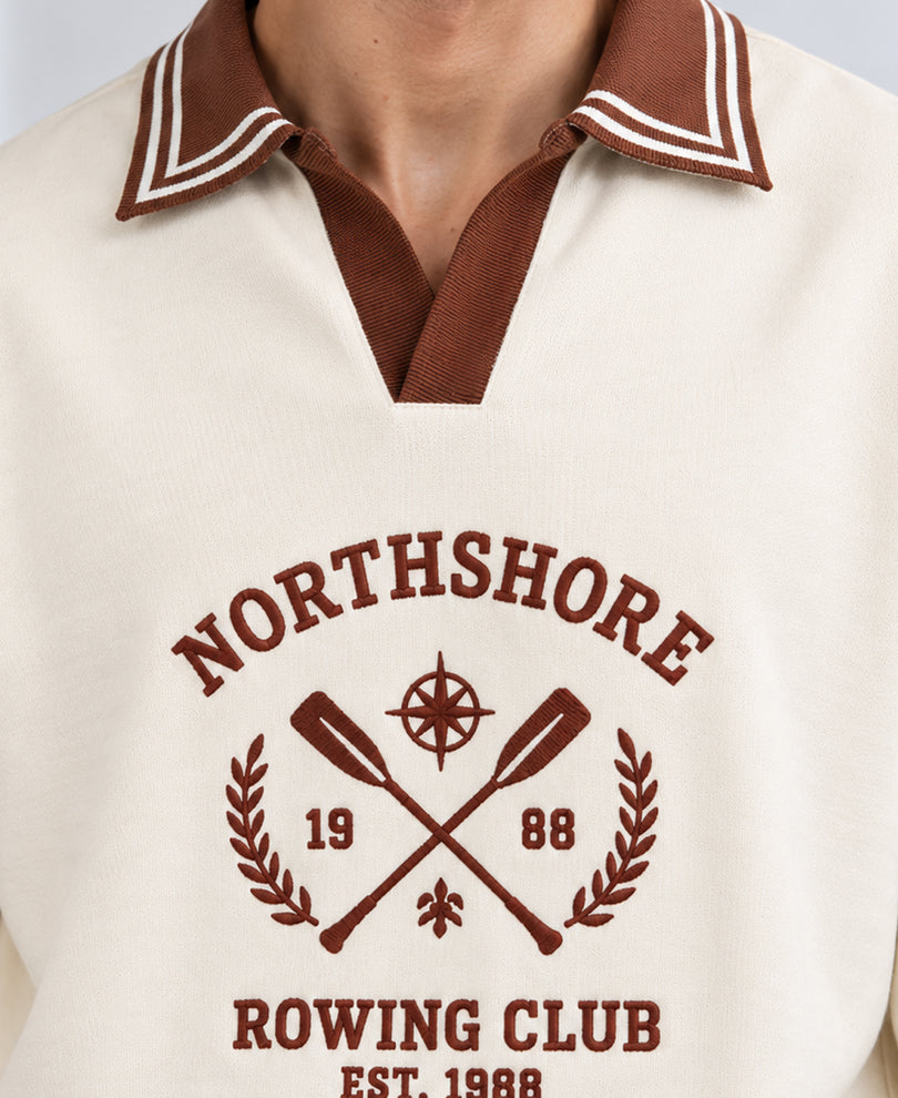 Cream Contrast Embroidery T-Shirt
