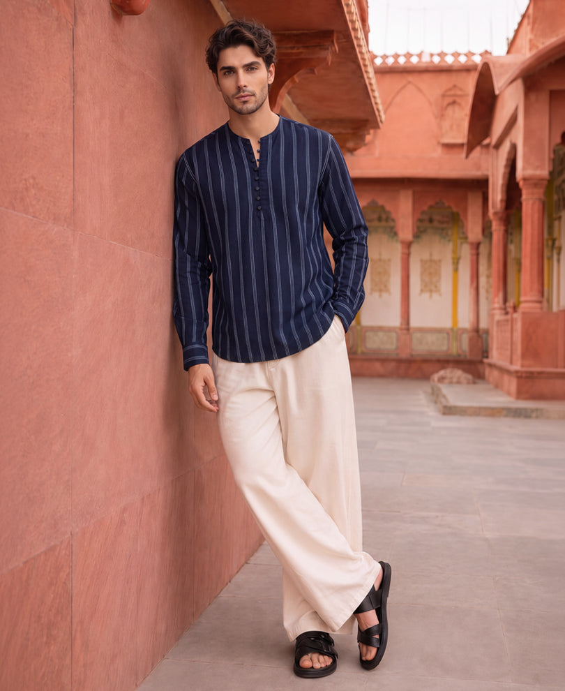 Navy Striped Kurta Shirt
