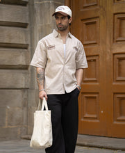 Beige Embroidered Stripe Shirt 100% Cotton