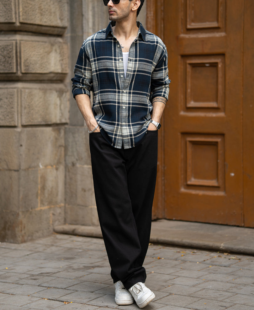 Navy Structured Checks Shirt.