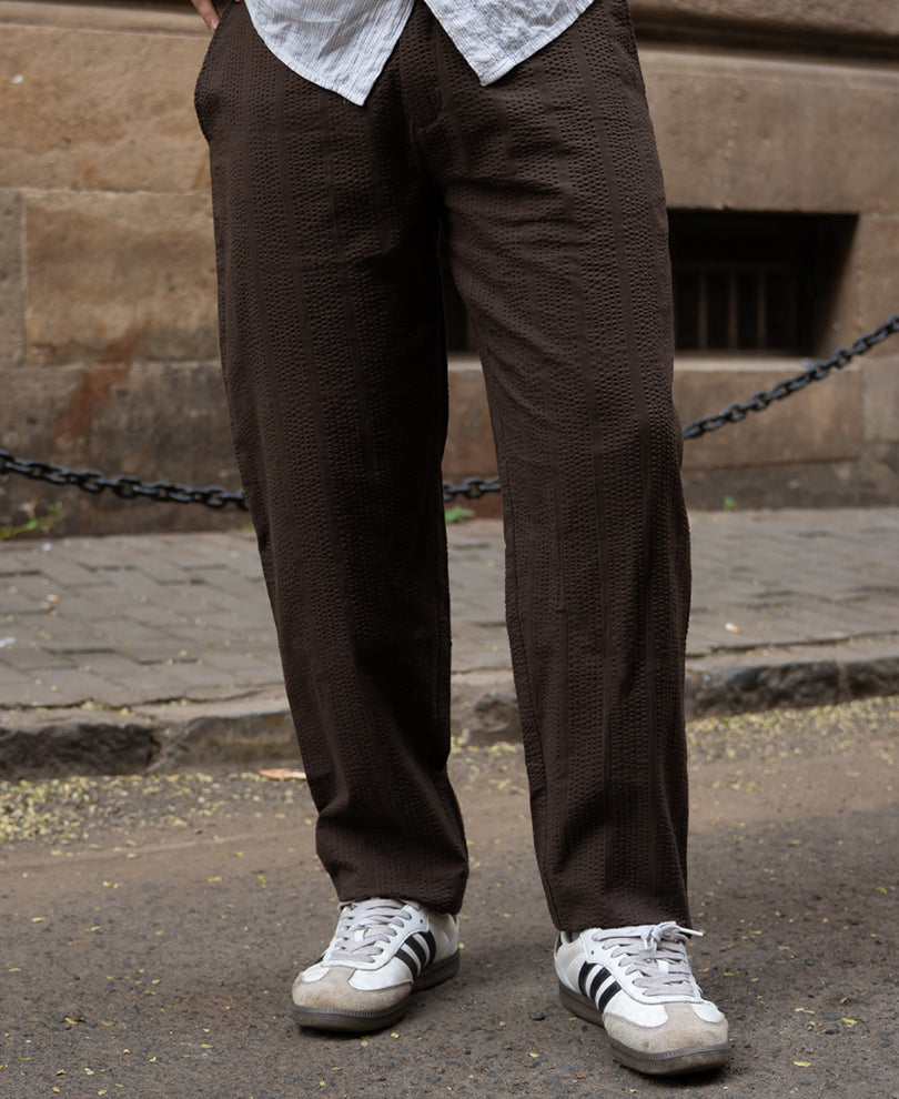 Brown Seersucker Cotton Pant.