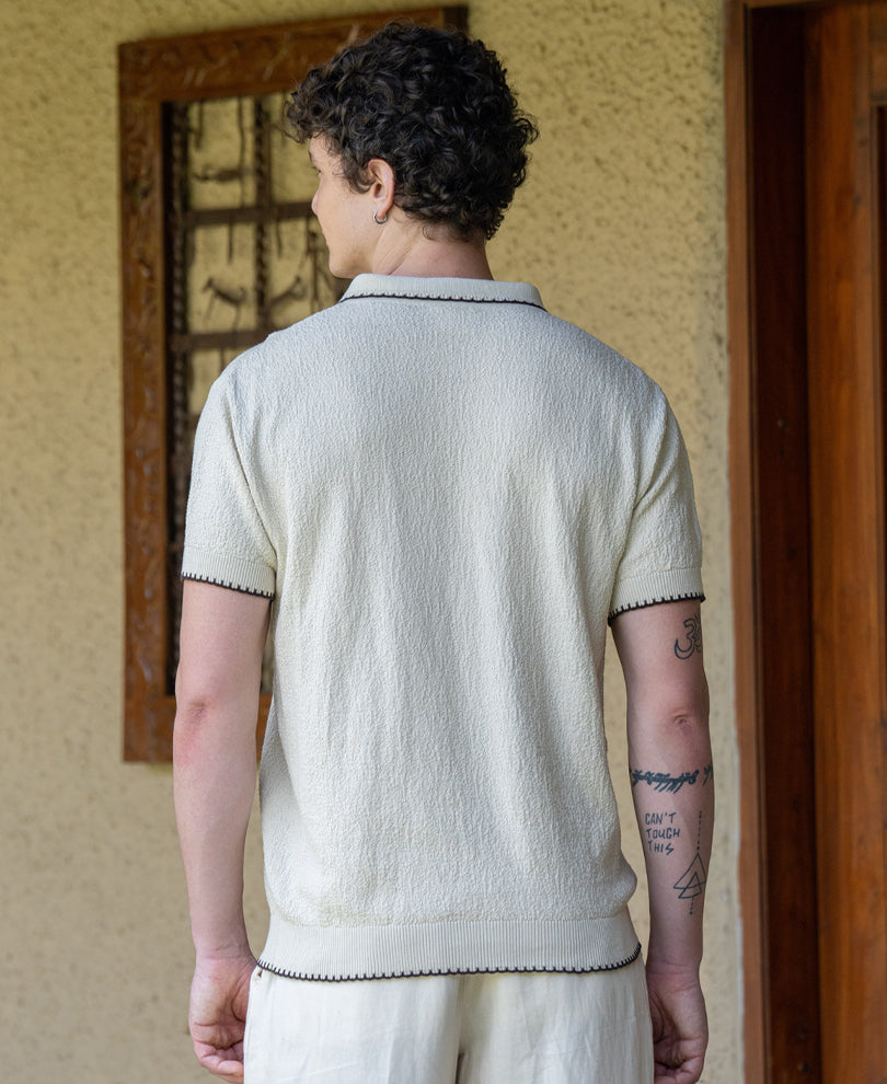 Cream Knit Polo T-Shirt