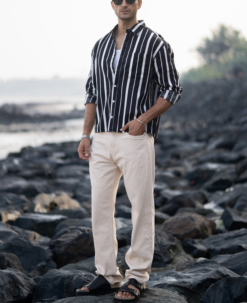 Black Lightweight Striped Shirt.