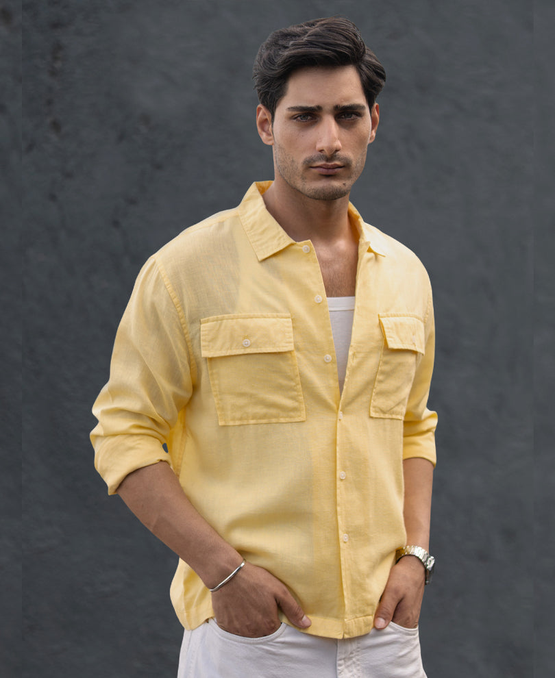 Yellow Linen Double Pocket Shirt.