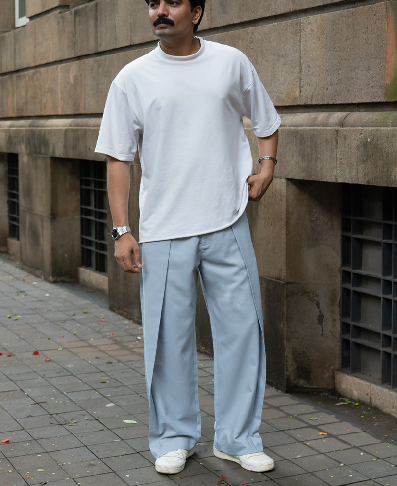 Grey Pleated Baggy Trousers