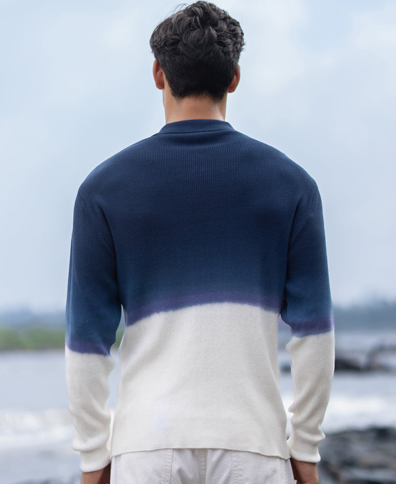 Dark Blue Knitted Ombre T-Shirt.