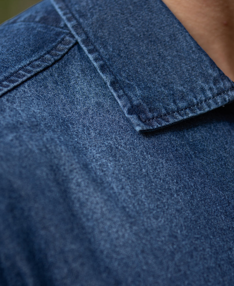 Dark Blue Washed Denim Kurta Shirt