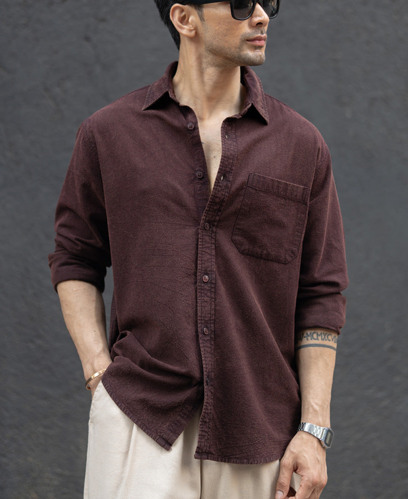 Dark Brown Washed Structure Shirt.