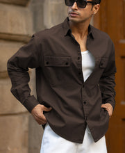Dark Brown Double Pockets Lightweight Shirt 100% Cotton
