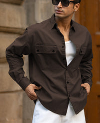 Dark Brown Double Pockets Lightweight Shirt 100% Cotton
