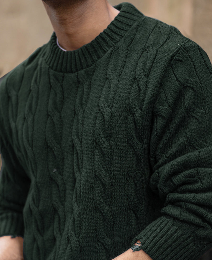 Pine Distressed Cable Knit T-Shirt.