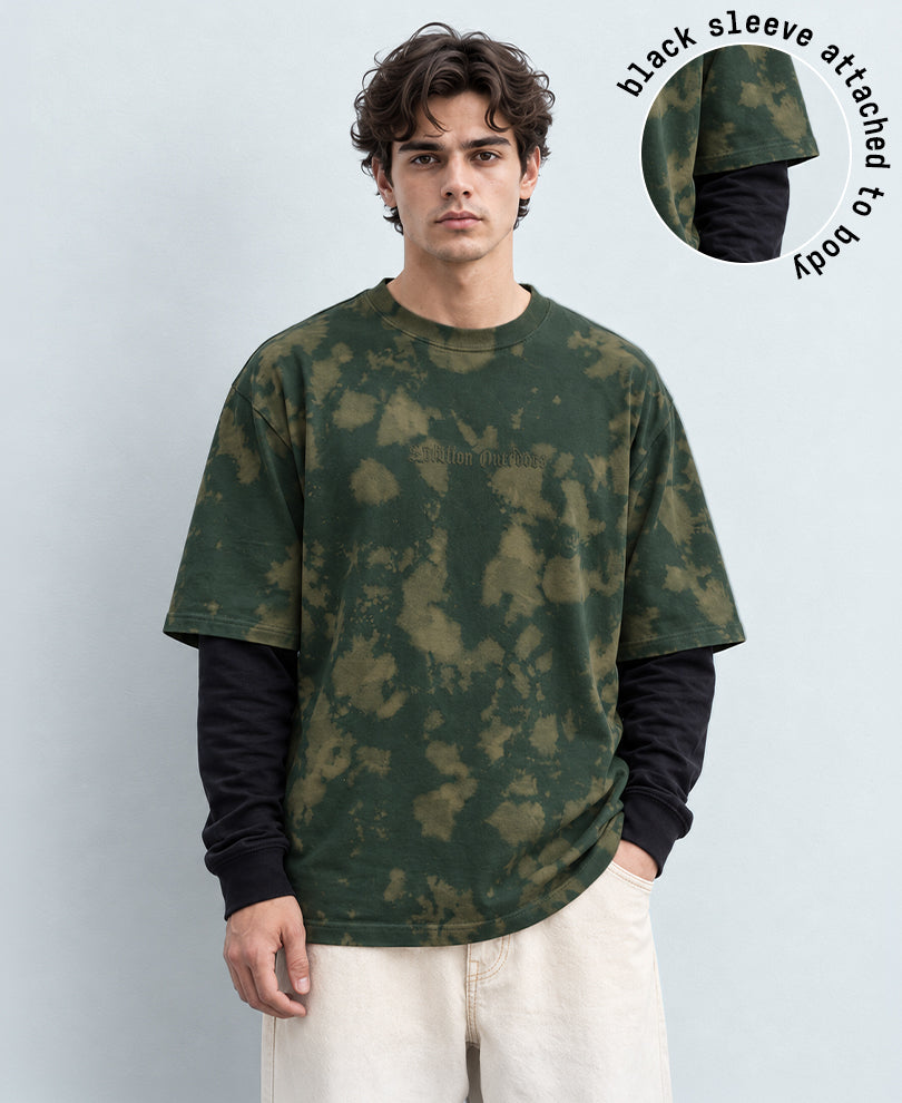 Olive Tie-Dye Print Doctor Sleeve T-Shirt 100% Cotton