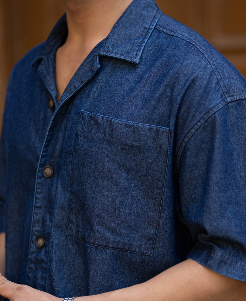Indigo Cuban Collar Denim Shirt