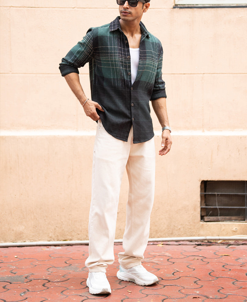 Olive Ombre Checks Shirt.