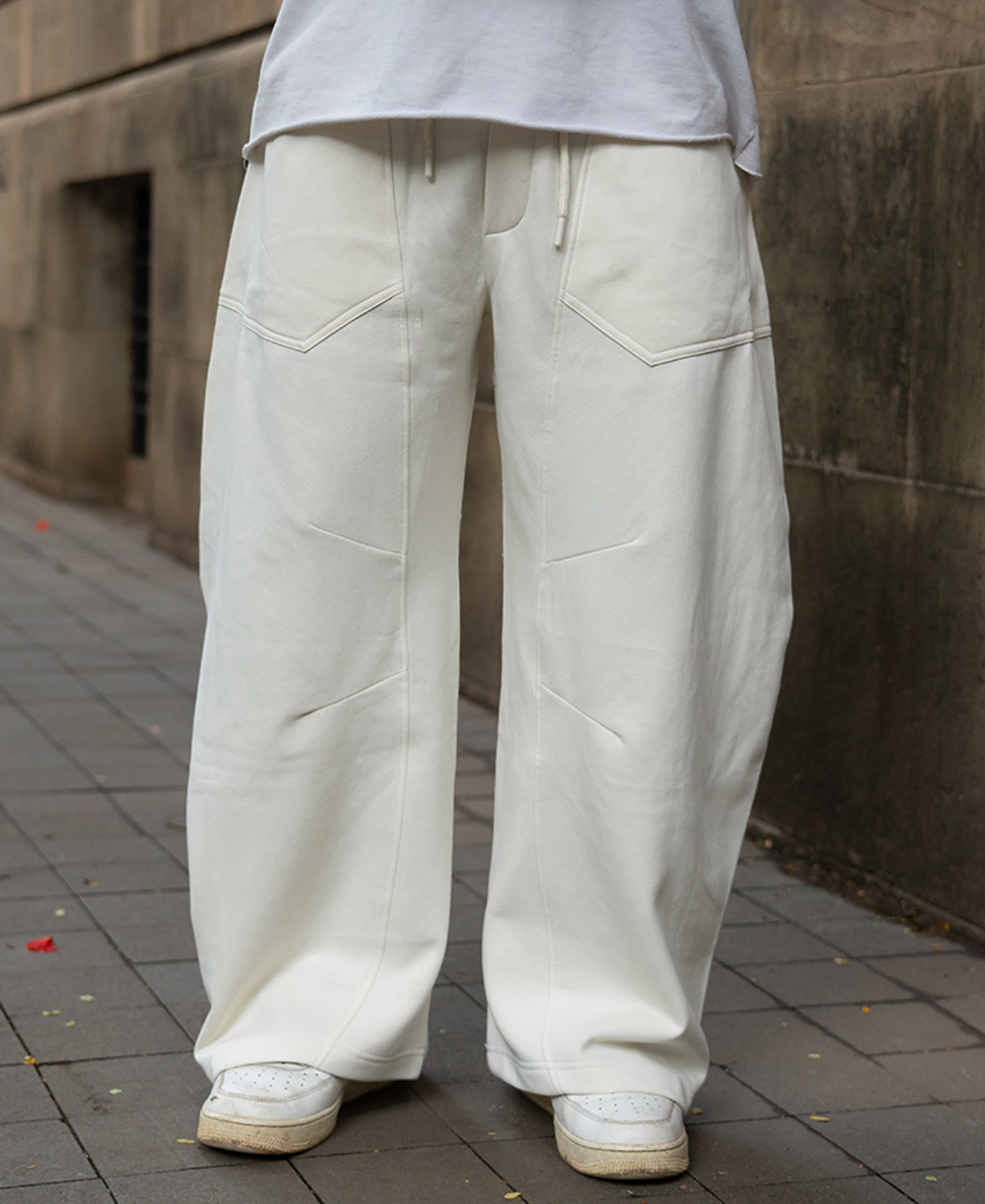 Cream Panelled Barrel Fit Trackpants