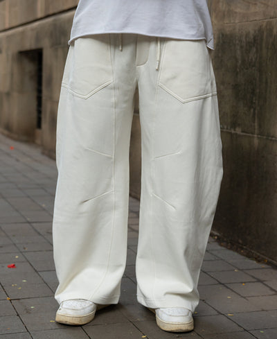 Cream Panelled Barrel Fit Trackpants