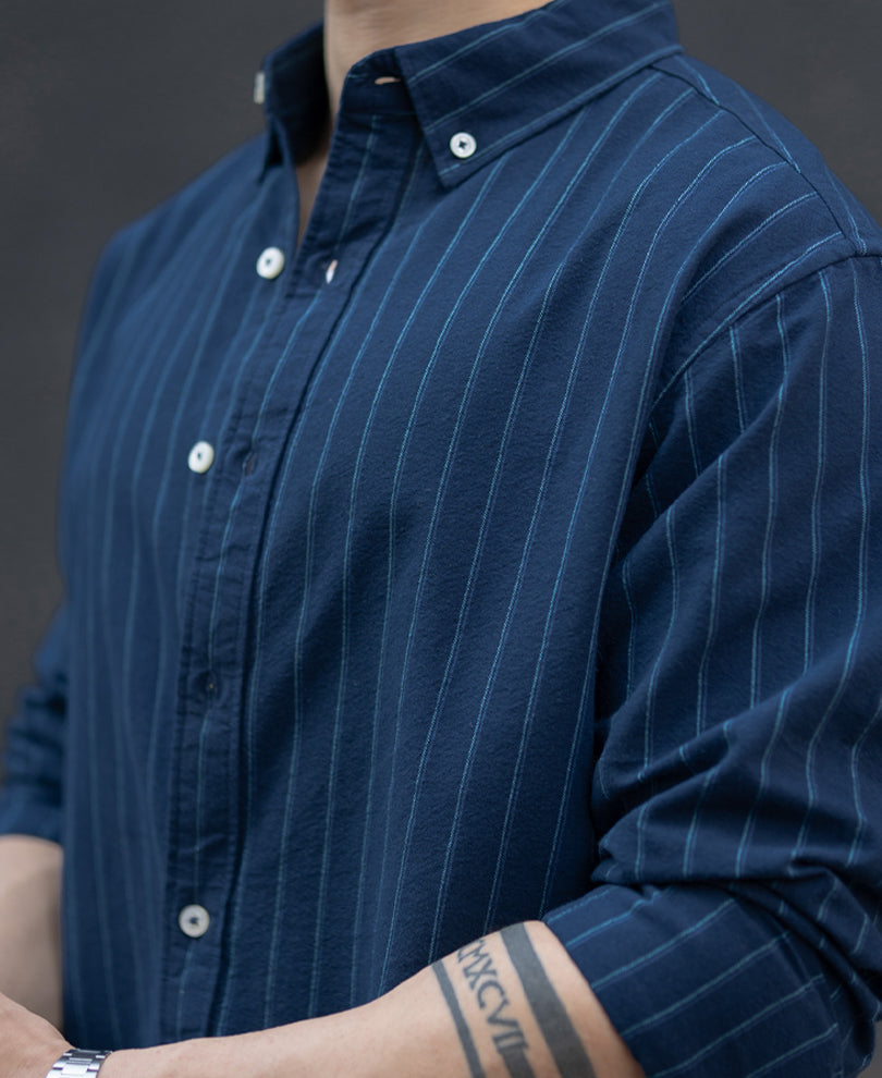 Navy Oxford Stripe Shirt.